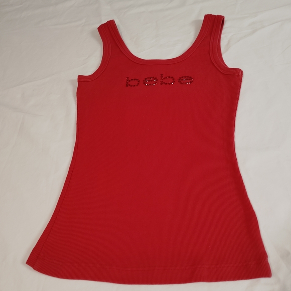 bebe Red Ribbed Tank with Rhinestone Logo Detail - Picture 4 of 7